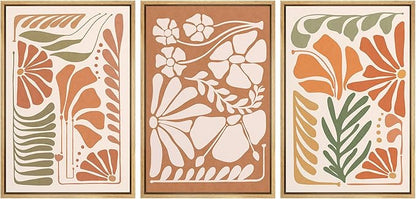 Ashbrook Framed Canvas Print Wall Art Set Mid-Century Modern Tropical Flowers Nature Wilderness Illustrations Modern Art Floral Botanical Minimal Calm/Relax/Cozy for Bedroom - 24"x36"x3 NATURAL