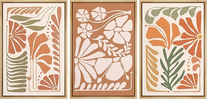 Ashbrook Framed Canvas Print Wall Art Set Mid-Century Modern Tropical Flowers Nature Wilderness Illustrations Modern Art Floral Botanical Minimal Calm/Relax/Cozy for Bedroom - 16"x24"x3 NATURAL