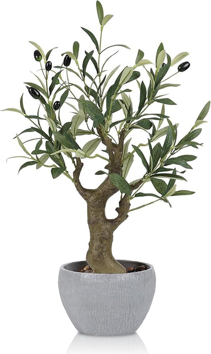 TOARTi Artificial Olive Tree Potted Plant with Stone Pot, 20.5" Tall Japanese Bonsai Tree Faux Plants Desk Plant, Realistic Greenery Decor for for Home Bedroom Bathroom Office Desk