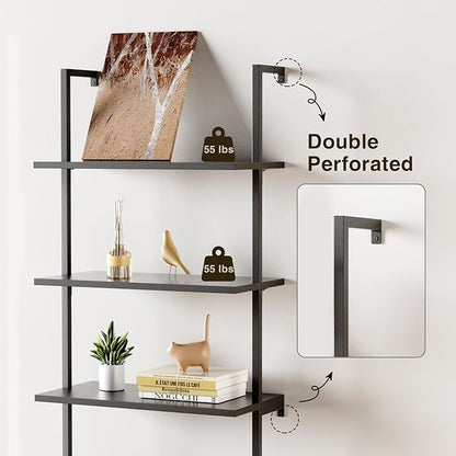 Ladder Bookshelf with Cabinet, 6 Tier Wall Mount Ladder Bookcase with Rattan Cabinet, Tall Open Ladder Shelf with Metal Frame for Living Room, Bathroom, Home Office, Black