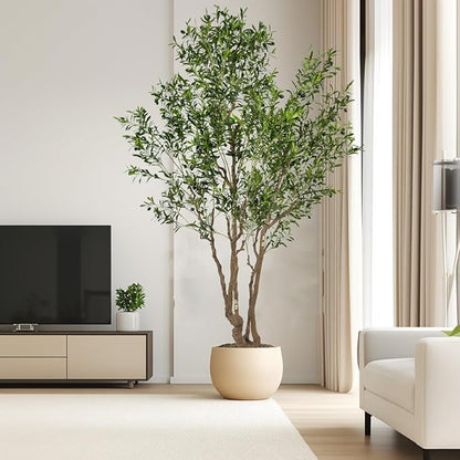 Artificial Olive Tree - 9ft Tall Fake Olive Plant in Pot - Faux Silk Tree for Indoor