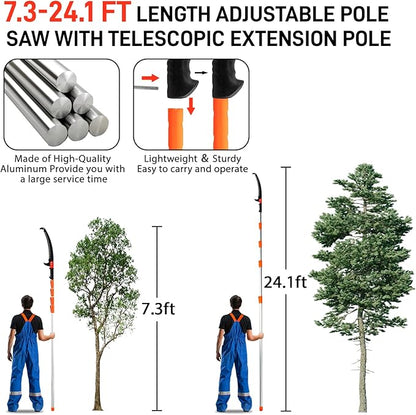 Outvita 7-24FT Telescoping Pruning Pole for Tree Trimming, Aluminum Manual Pole Saws for Tree Trimmer with Telescopic Extension Pole 1 Scissors 2 Blade