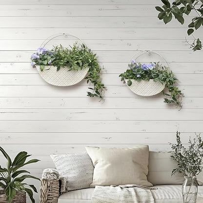 2-Piece Metal Planter Wall Hanging Baskets Decor Half-Moon Wall Mount Planter Set for Shabby Chic Farmhouse Outdoor Indoor Wall Decor