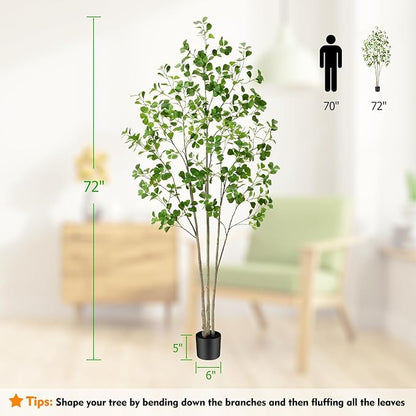 6ft Artificial Ficus Tree with Heart-Shaped Leaves - Lush & Full Branches, 72" Tall Luxurious Faux Heart-Leaf Ficus Tree, Perfect for Modern Home & Office Decor, Natural Look
