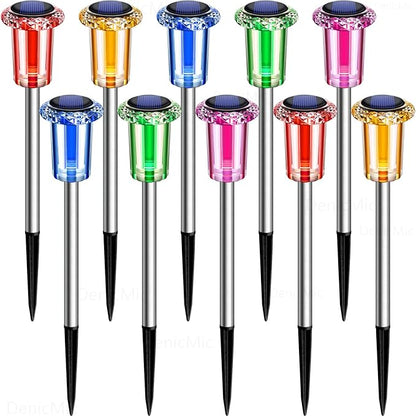 DenicMic Solar Lights Outdoor 10 Pack Waterproof Colorful LED Yard Garden Patio Backyard Pathway Walkway Landscape Lawn Outside Decorations