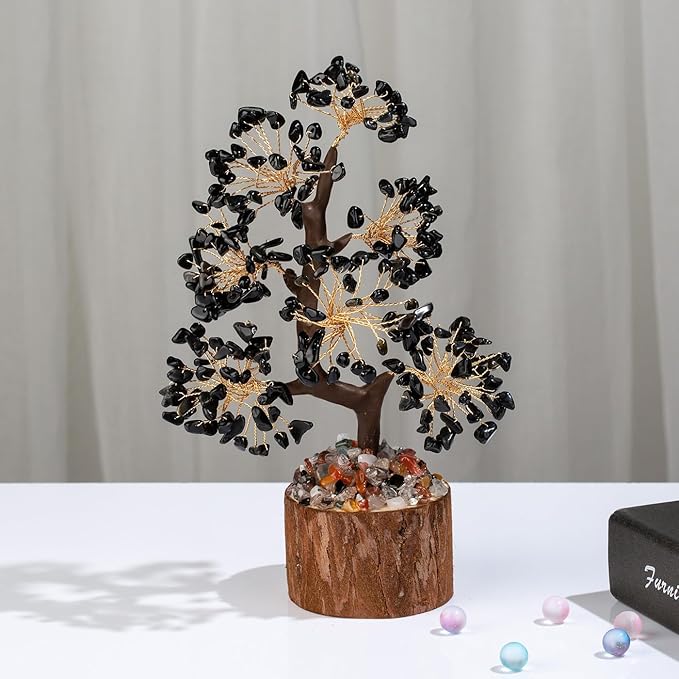 DUQGUHO Obsidian Tree Crystal Tree for Positive Energy Healing Crystal Tree of Life Black Obsidian Crystal Tree Decor Meditation Office Decor