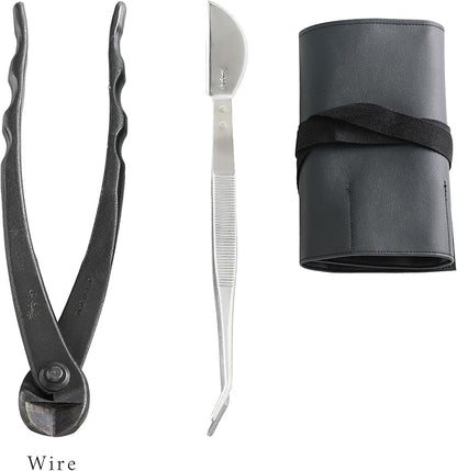 Wazakura Made in Japan 5PCS Bonsai Tool Kit with Roll Bag: Yasugi Steel Satsuki Bonsai Scissors, Concave Branch Cutter, Knob Cutter, Wire Cutter, Tweezers - 5 Tools Satsuki Set with Case