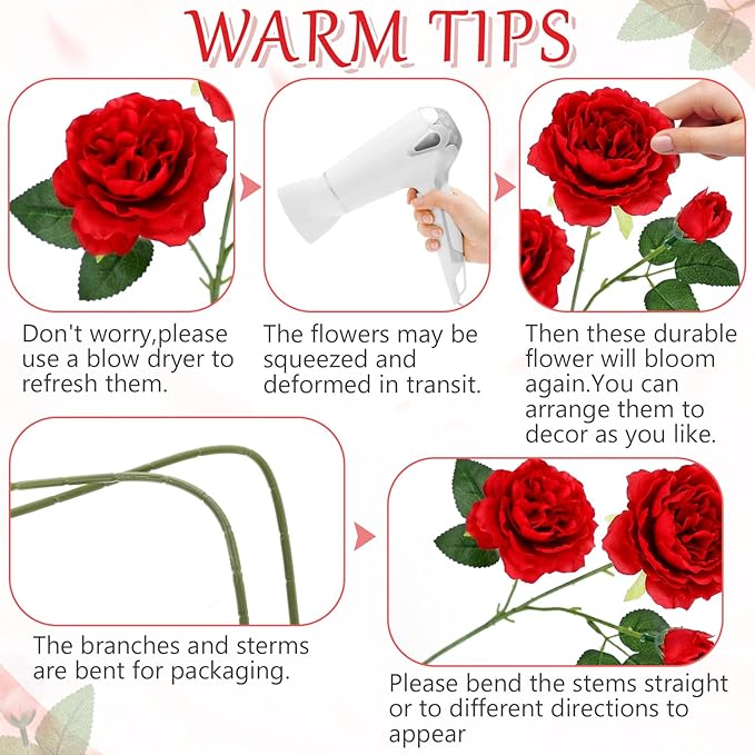 36 Bundles Artificial Flowers Peonies Roses Fake Bouquet for Wedding Bridal Shower Valentine's Day Decorations Fake Floral Arrangements Table Centerpieces Home Decor(Red)