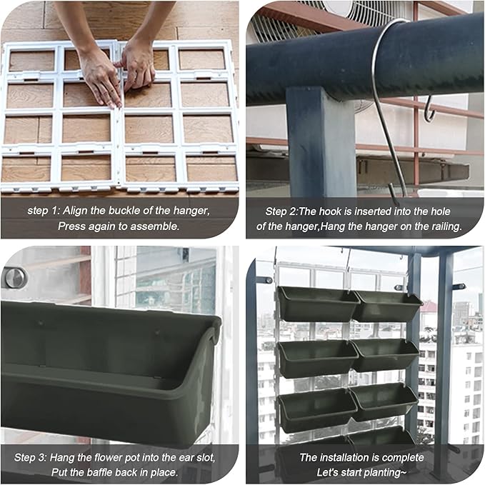 Vertical Wall Hanging Planter 8 Pockets, 4-Tier Indoor and Outdoor Plant Stand with Detachable Hooks, Hanging Plastic Pot Balcony Planter for Flowers Vegetables Herbs(4 Plugs)