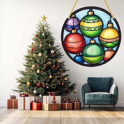 Acrylic Window Hanging Merry Christmas Balls Stained Panel Window Decoration for Outdoor Indoor Garden Yard Home Winter Decor 12 Inch