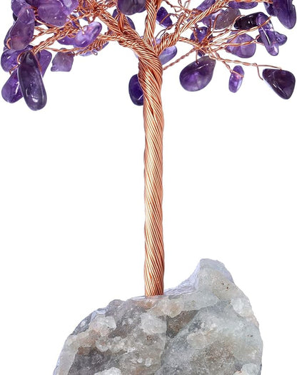 Jovivi Natural Amethyst Crystal Tree, Raw Healing Crystals Fluorite Base Bonsai Money Tree for Home Office Table Decor Wealth and Luck