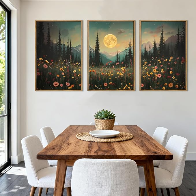 ANHUIB Large Wildflower Wall Art Mountain Floral Wall Decor Pine Tree Paintings Set of 3 for Living Room Bedroom Dining Room 16x24 Inch