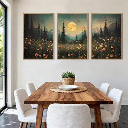 ANHUIB Large Wildflower Wall Art Mountain Floral Wall Decor Pine Tree Paintings Set of 3 for Living Room Bedroom Dining Room 16x24 Inch