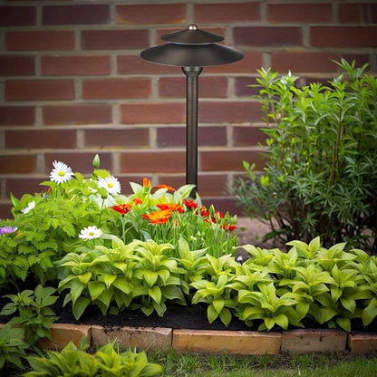 DOSHINE® Solid Brass Low Voltage Landscape Lighting Pathway Lights (8.25" Shade, 22" Tall) with Replaceable 3W G4 LED Bulb 3000K AC/DC 12V and Ground Stake for Outdoor Walkway Driveway (DOU, 4-Pack)