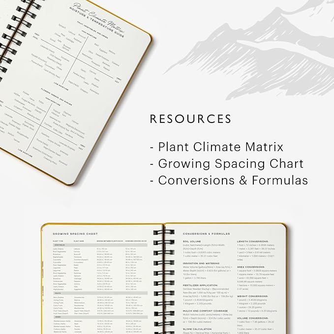 Stone Weatherproof Journal Gardening Notebook – A5 Ring-Bound, Vegan Leather Cover, Waterproof Paper, 128 Pages Half Grid & Dot Grid, Garden Planner with Plant-Spacing Resources (Yellow)
