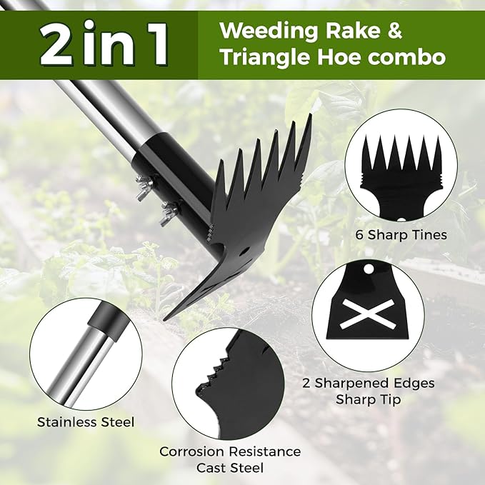 Weed Puller Tool with Long Handle - 44" Heavy Duty Manual Weeder & Garden Hoe, 2 in 1 Uprooting Tool for Yard, Lawn, Flower Bed, and Patio, Durable Weed Remover for Gardening