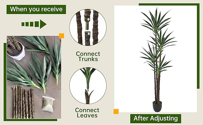 Artificial Agave Tree 7FT with 60 Leaves & 4 Trunks & Elegant Black Pot Realistic Tall Large Fake Faux Modern Tree 84 Inch for Indoor Home Office Porch Store Corner Decor Housewarming Gift