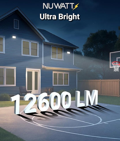 NUWATT 90W LED Flood Light, 3CCT 3000K/4000K/5000K Selectable, IP65 Waterproof Lighting, Adjustable Knuckle Mount, 12600LM, 0-10V Dimmable, 120-277V, Outdoor Security Floodlight for Yard, Bronze, UL