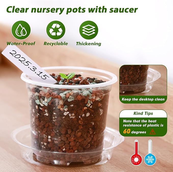 30 Pcs Clear Nursery Pots with Drainage Indoor 5 6 7 Inch Nursery Pot with Drainage Holes Plastic Seedling Pots for Plants, Plant Starter Pot with Holes Clear Plastic Planter with Plant Saucers