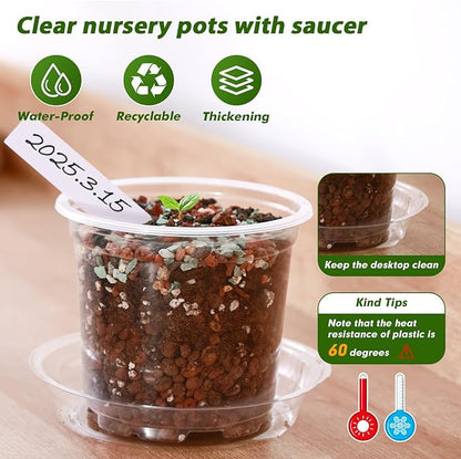 30 Pcs Clear Nursery Pots with Drainage Indoor 5 6 7 Inch Nursery Pot with Drainage Holes Plastic Seedling Pots for Plants, Plant Starter Pot with Holes Clear Plastic Planter with Plant Saucers