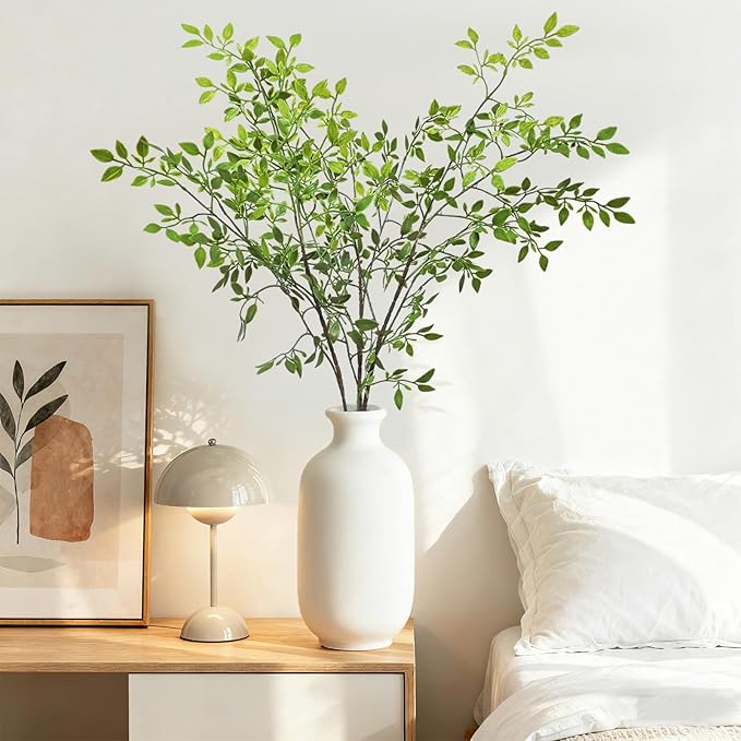 43.3 Inch Green Nandian Fake Plants 2 Pcs Greenery Stems for Vase Decor, Artificial Plants Faux Branches for Vase Filler Fake Leaves Office Home Decor