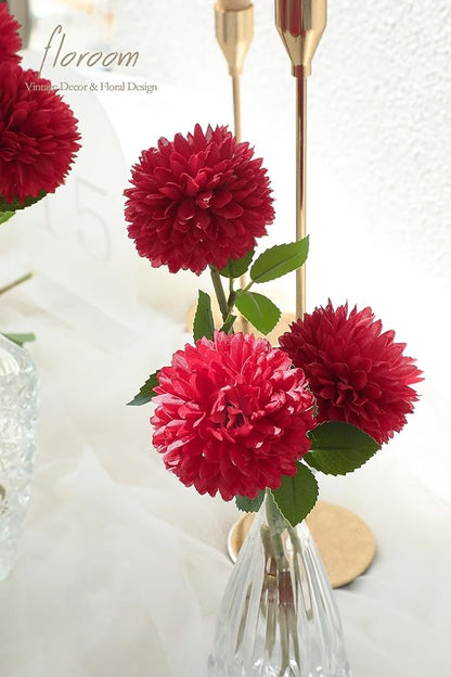 Floroom 12pcs Dark Red Faux Silk Mums Artificial Flowers Bulk Fake Chrysanthemums with Stems for DIY Wedding Table Centerpieces Floral Arrangements Vase Fillers Home Decorations