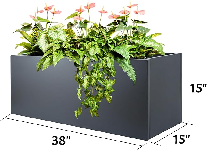 Galvanized Steel Large Rectangular Planter, 38 * 15 * 15IN Long Black Planter Box, Metal Planters for Outdoor Patio Porch Graden