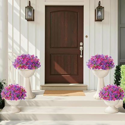 Lifewit Artificial Flowers for Outdoor Indoor, 24 Bundles Plastic Fake Flowers Daisy with Eucalyptus Leaves for Home Garden Decor, Porch, Window Box(Mix for Fuchsia Purple)