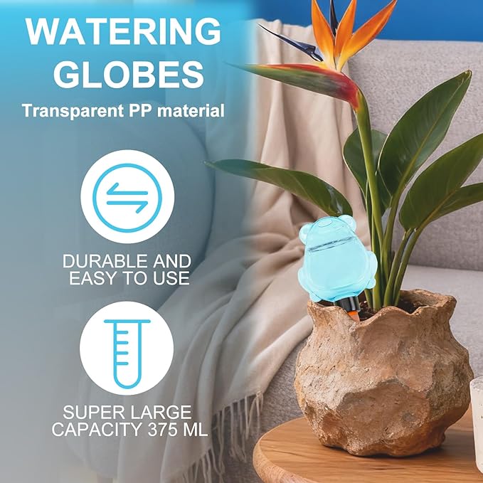 3Pcs Frog Plant Self Watering Globes for Indoor and Outdoor Plastic Water Bulbs Top Fill Plant Watering Globes Slow Release Terracotta Plant Watering Devices System for Plants, Blue