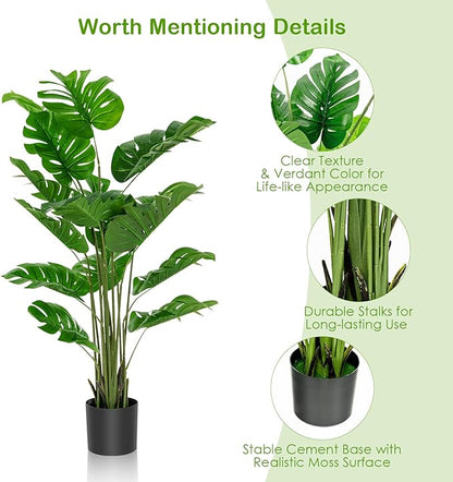 GOFLAME Artificial Monstera Deliciosa Plant, 5ft Potted Faux Tree with 15 Verdant Fake Leaves, Swiss Cheese Plant for Home Decor Indoor, Outdoor, Home, Office, 2 Pack