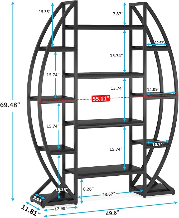 Tribesigns Curved Plant Stand Indoor, 8 Tiered Large Metal Plant Shelf, 69" Tall Industrial Flower Pot Stand Display Rack for Indoor Living Room, Balcony, Patio (Black)