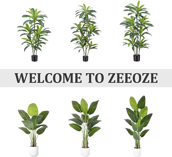 Artificial Bird of Paradise Plant 6Ft Tall Fake Tropical Palm Tree Large Fake Plants with 13 Silk Banana Leaves Faux Plant Indoor Decor Trees with White Pot for Home Bedroom Living Room Office（2pcs）