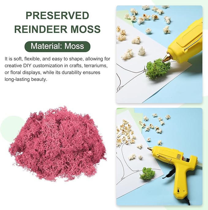 MECCANIXITY 4.6oz Preserved Reindeer Moss, Dark Pink Decorative Artificial Fake Moss for Potted Plants Indoor Crafts Lichen Centerpieces Decor