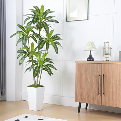 Artificial Dracaena Tree, 6FT Artificial Plants Indoor with White Tall Planter, Faux Yucca Silk Tree Fake Tropical Floor Plant in Pot, Fake Plants for Home House Room Office Entryway Porch Decor