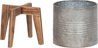 Kate and Laurel Gavri Farmhouse Galvanized Metal and Wood Tabletop Planter Set, 2 Piece, Decorative Metal Planter Centerpiece for Table