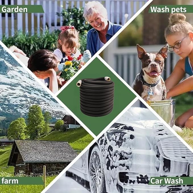 Heavy Duty Premium Garden Hose 200ft x 3/4", 300PSI Working, 1000PSI Burst, Hybrid Rubber Water Hose with Transparent Swivel Handle - Hot/Cold Water - Five Layered Braiding with Brass fittings (Black)