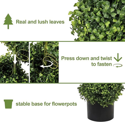 THE BLOOM TIMES 6ft Tall Spiral Topiary Trees Artificial Outdoor Set of 2, Large Faux Boxwood Fake Plants Outside UV Resistant for Front Porch Planter Garden Patio Decor 6 Foot