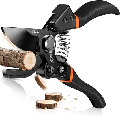 DECERK 8.5" Professional Pruning Shears - Cuts 4X Easier with Ultra Sharp Japanese Steel Titanium Blade, Arthritis Friendly Garden Scissors & Plant Clippers, Effortlessly Prunes 3/4" Branches
