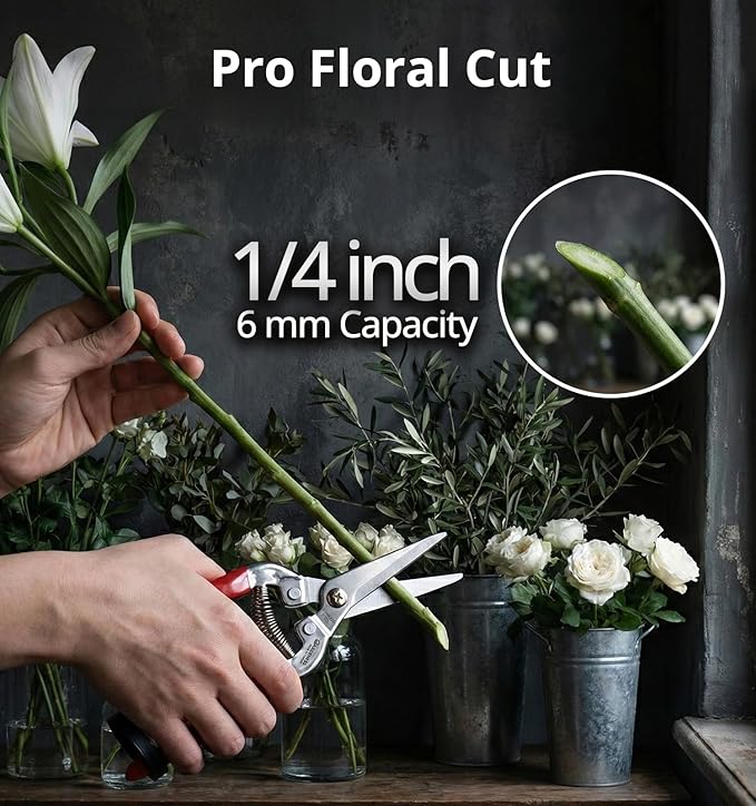 Gardeness 12PCS Pruning Shear Straight Pruning Snip with Stainless Steel Serrated Blade, Adjustable Joint Screw Micro Tip Garden Scissor for Arranging, Trimming, Harvesting Fruit, Vegetables