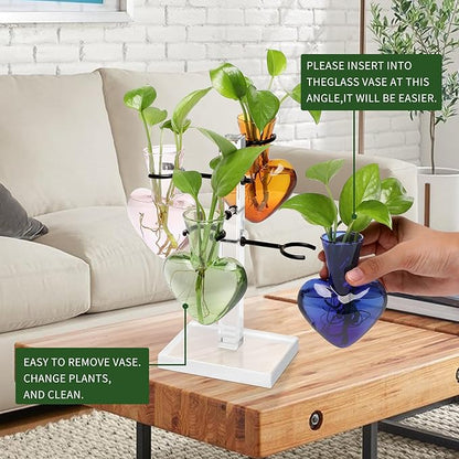 Clear Plants Propagation Stations Terrarium Kit Birthday Gift for Women for Indoor Home Office Decor Acrylic Plant Accessories - 4 Love Hear Vase