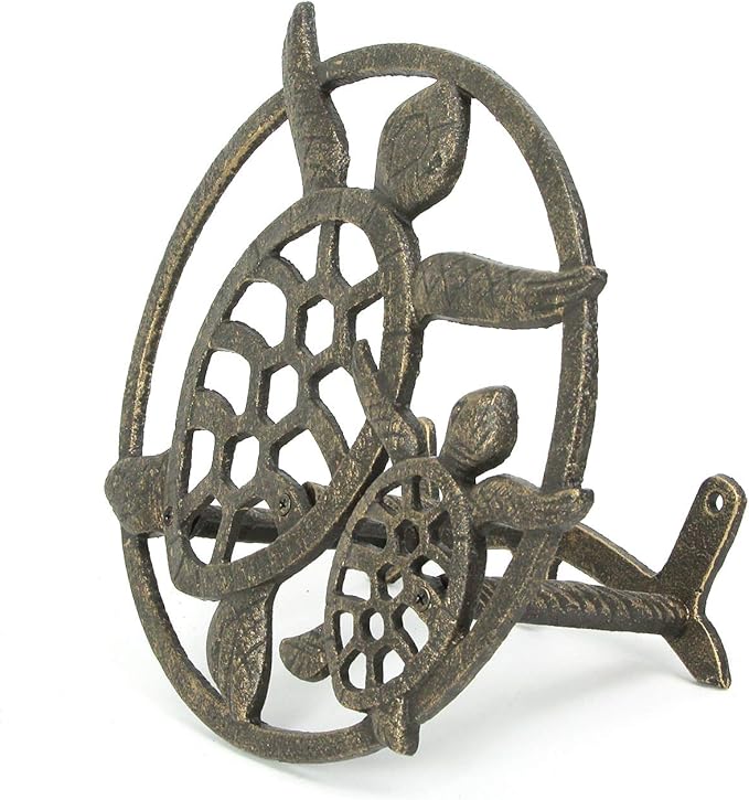 Bronze Sea Turtle Cast Iron Hose Holder: Decorative Wall-Mounted Garden Hose Hanger - Nautical Outdoor Decor Accentuating Your Space with Coastal Elegance