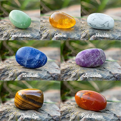 7 Chakra Stone Set, 0.8 Inches 7 PCS Large Polished Crystals - Natural Tumbled Gemstones Decorative Rocks for Vase Filler, Aquarium, Fish Tank, Indoor Plants, Indoor Fountain Stones