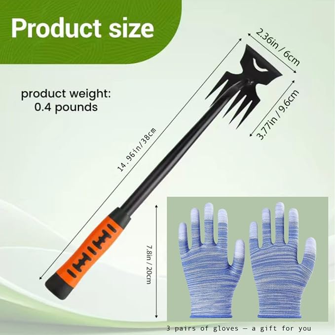 Weed Puller Tool-3-Piece Weed Pulling Tools, Manganese Steel 6-Teeth Multi-Purpose Gardening Manual Weeding Tools for Yard and Garden（HT3077B）