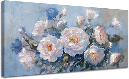 Enartly Flower Wall Art Pink Large Living Room Bedroom Wall Decor Canvas Floral Painting Bloosom Picture Textured Retro Artwork Framed for Bathroom Kitchen Spa Home Office Wall Decoration, 40"x20"