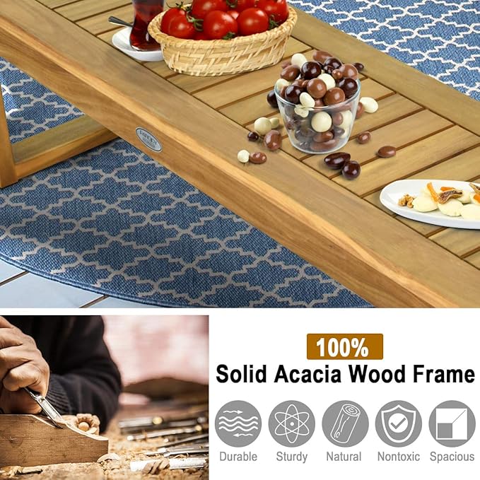 Tangkula 52” Outdoor Acacia Wood Garden Bench, Patio Wood Dining Bench with Slatted Seat, Wooden Backless Bench for Outdoors & Indoors, Outside Bench for Entryway, Deck, Poolside, Yard & Porch