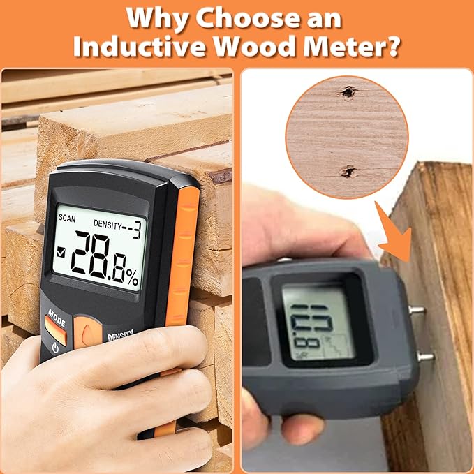 Pinless Wood Moisture Meter, Non-Destructive Moisture Detector for Wood Firewood, 4%-80% Measuring Range Digital Sensor Scanner (MD918)