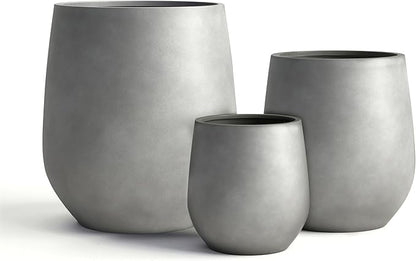 DTY Signature Mount Wilson Modern Indoor Outdoor Fiberstone Tapered Planter, Lightweight, Weather Resistant Garden Pot with Drainage Hole & Rubber Plug, Planter for Christmas Decor - Gray, Large