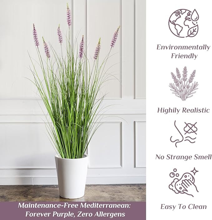 Jexine 2 Pieces Faux Plants Outdoor 4 ft Tall Artificial Lavender Plant Potted Artificial Lavender Faux Greenery Floor Flowers for Housewarming Gift House Garden Bathroom Lobby Outdoor