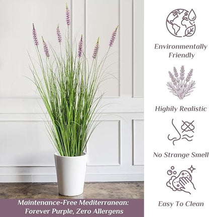 Jexine 2 Pieces Faux Plants Outdoor 4 ft Tall Artificial Lavender Plant Potted Artificial Lavender Faux Greenery Floor Flowers for Housewarming Gift House Garden Bathroom Lobby Outdoor