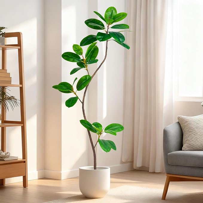 5.2FT Artificial Rubber Tree Faux Plants Indoor Faux Floor Artificial Trees Indoor,Fake Plant Fake Tropical Plants,Large Floor,Real Touch Rubber Tree for Home Decor